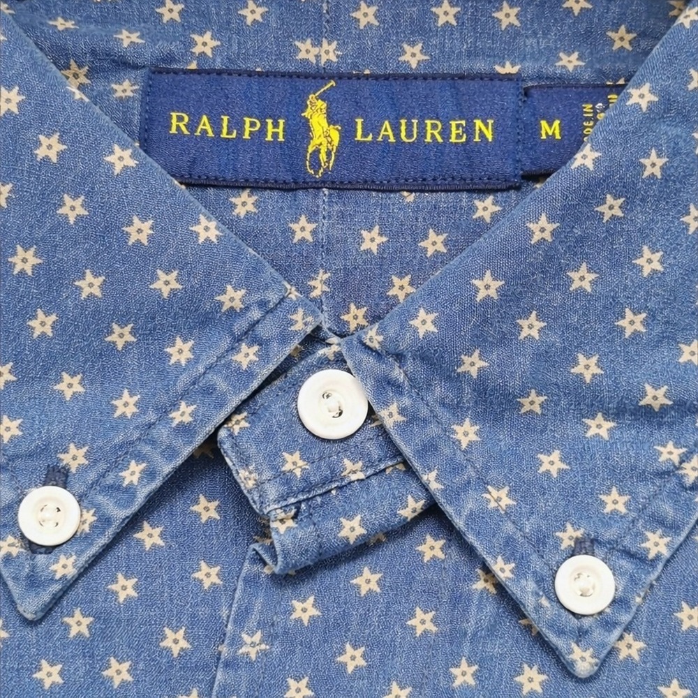 Polo Ralph Lauren Button Up Mens Size M Blue Star Print Short Sleeve Shirt